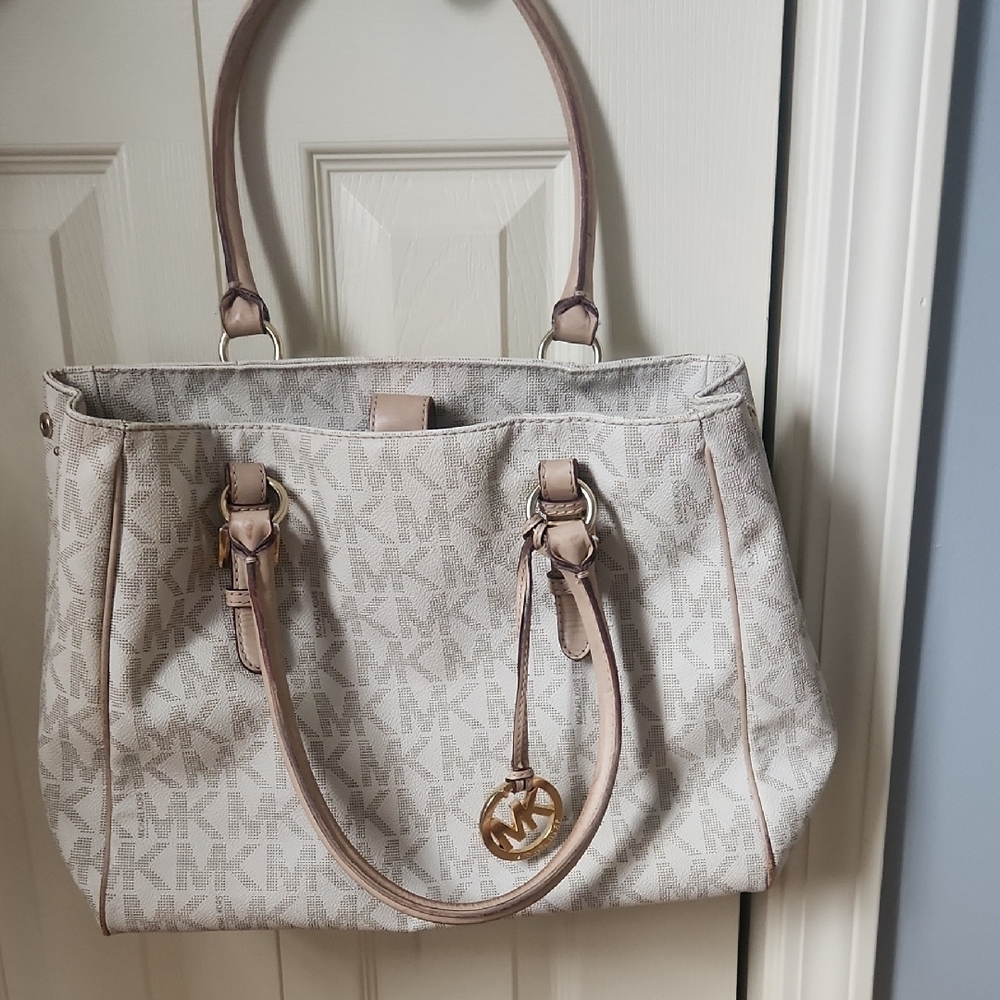 Michael Kors Cream Tote Bag with Gold Accents
